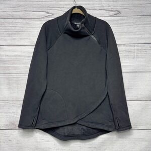Athleta Cozy Karma Asym Pullover Sweatshirt Black Mock Neck Thumbholes SP